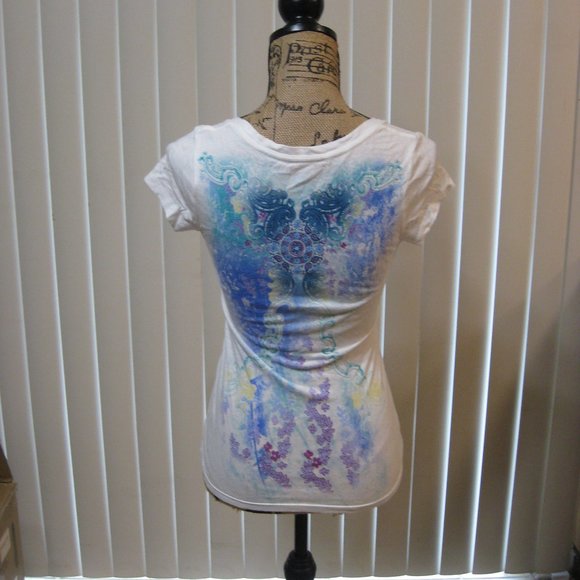 NWOT Express white graphic tee t shirt top XS extra small - Picture 4 of 5